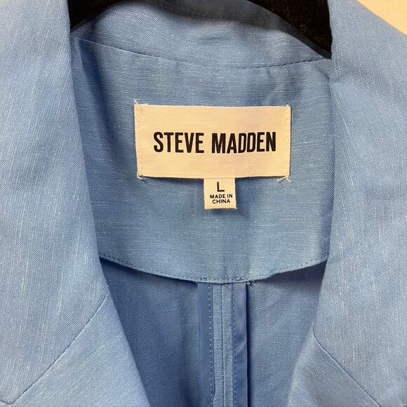 Steve Madden Women's Baldwin Blazer L Blue Rayon Linen Spring 90's Boxy Relaxed - Picture 2 of 16